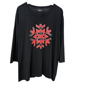 Avenue Holiday Sleep Top Plus Size 22/24 Christmas Snowflake Lounge Tee Black